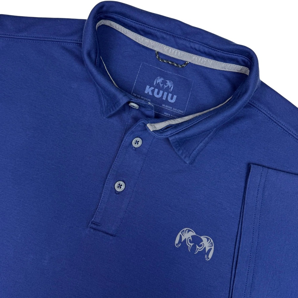 KUIU Polo Shirt Mens Large Blue Performance Stretch Outdoor Golf Short Sleeve